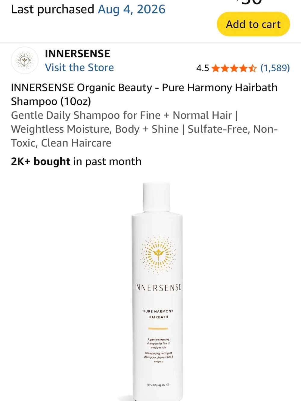 ▫️NEW Innersense Pure Harmony Hairbath Shampoo